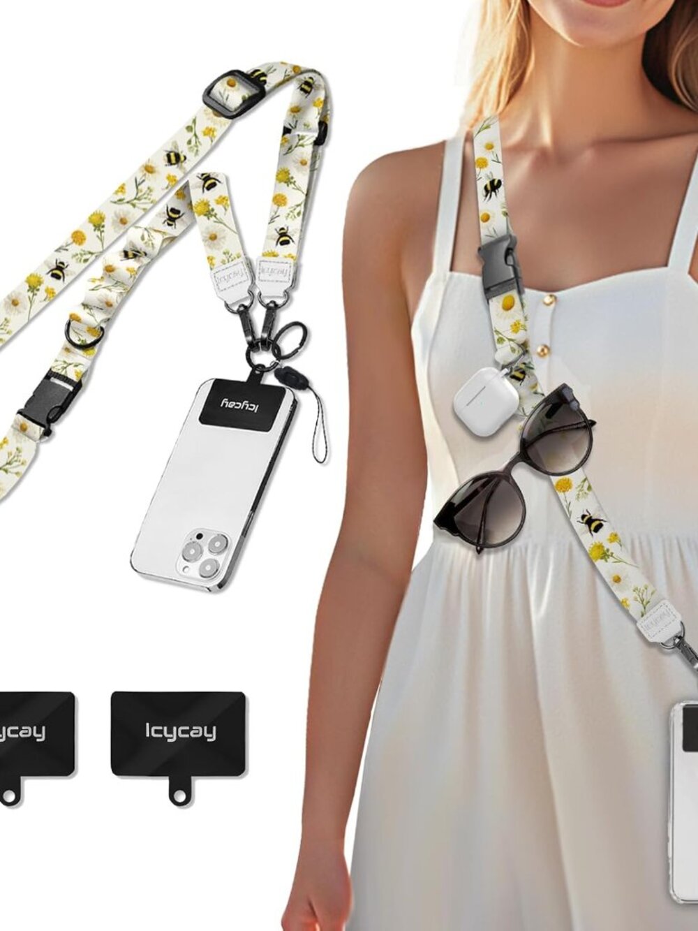 Phone Lanyard Crossbody Strap Adjustable Teacher Women Bumblebees